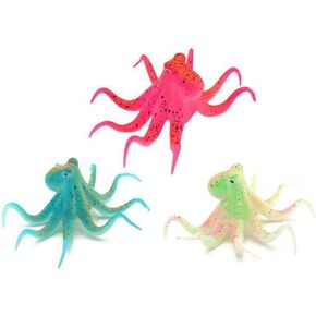 POPETPOP 3Pcs Simulation Night Fluorescent Octopus Aquarium Decoration - Fish Tank Artificial Octopus Ornaments - Realistic Suction Cup Fish Tank Decor (Red+Green+Blue)