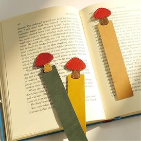 Mushroom Bookmark Set of 3, Red Shiitake Mushrooms Bookmark, Cute Bookmarks Aesthetic Plant Bookmark, Handmade Leather Bookmarks for Women Men Kids Girl Bookworm Book Lovers Gift, 6.61 x 0.98 inch
