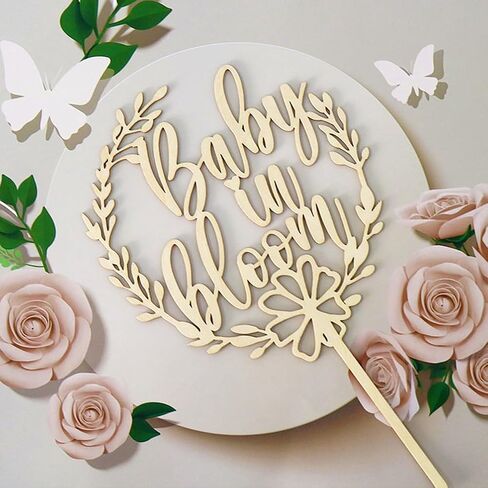 PALASASA Baby in Bloom Cake Topper - Wooden Baby in Bloom Baby Shower Cake Decorations,First Birthday Cake Topper,Floral Baby Shower Gender Reveal Patry Decorations Supplies (Wooden1) in Saudi Arabia