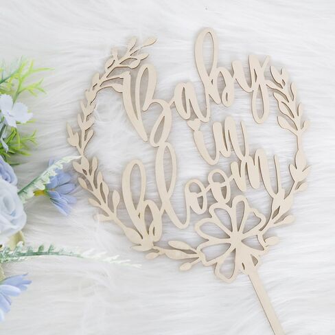 PALASASA Baby in Bloom Cake Topper - Wooden Baby in Bloom Baby Shower Cake Decorations,First Birthday Cake Topper,Floral Baby Shower Gender Reveal Patry Decorations Supplies (Wooden1) in Saudi Arabia