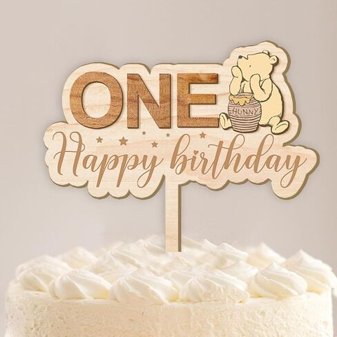 Winnie Cake Topper-Pooh Baby Shower Decorations-One Cake Topper,First Birthday Cake Topper-Wooden Cake Decoration-Cupcake Toppers Classic Winnie Birthday Decorations,One in Saudi Arabia