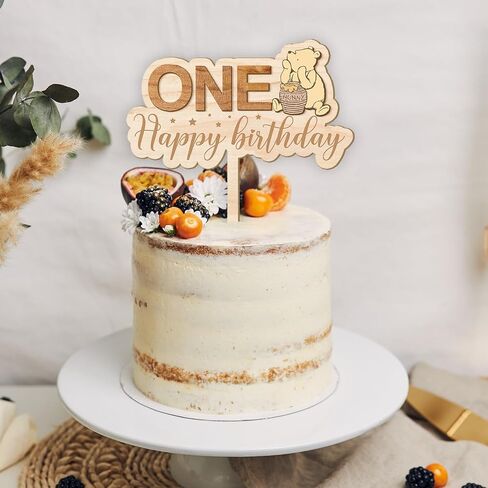 Winnie Cake Topper-Pooh Baby Shower Decorations-One Cake Topper,First Birthday Cake Topper-Wooden Cake Decoration-Cupcake Toppers Classic Winnie Birthday Decorations,One in Saudi Arabia