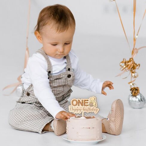 Winnie Cake Topper-Pooh Baby Shower Decorations-One Cake Topper,First Birthday Cake Topper-Wooden Cake Decoration-Cupcake Toppers Classic Winnie Birthday Decorations,One in Saudi Arabia