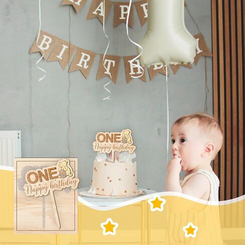 Winnie Cake Topper-Pooh Baby Shower Decorations-One Cake Topper,First Birthday Cake Topper-Wooden Cake Decoration-Cupcake Toppers Classic Winnie Birthday Decorations,One in Saudi Arabia