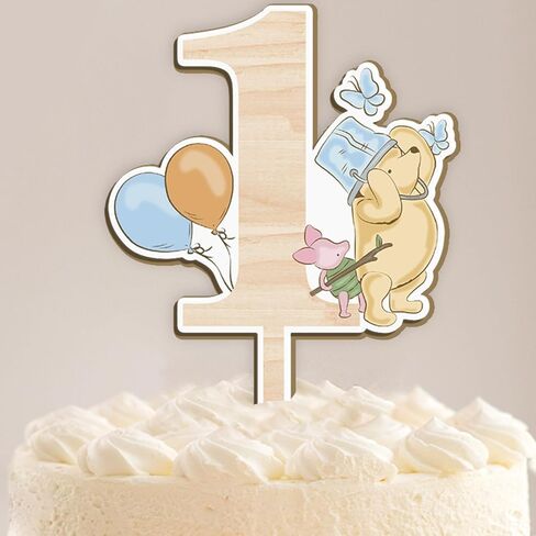 Winnie Cake Topper-Pooh Baby Shower Decorations-One Cake Topper,First Birthday Cake Topper-Wooden Cake Decoration-Cupcake Toppers Classic Winnie Birthday Decorations,One in Saudi Arabia