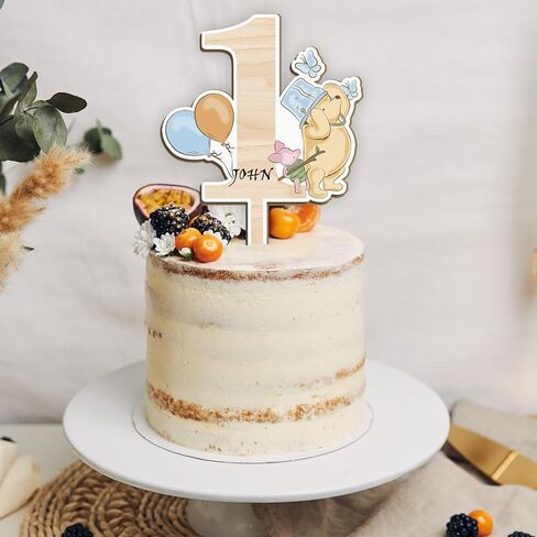 Winnie Cake Topper-Pooh Baby Shower Decorations-One Cake Topper,First Birthday Cake Topper-Wooden Cake Decoration-Cupcake Toppers Classic Winnie Birthday Decorations,One in Saudi Arabia
