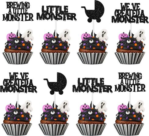 Halloween Baby Shower Decorations Cupcake Toppers, 36Pcs Monster Baby Shower Decorations Cupcake Toppers for a Baby Is Brewing Baby Shower Halloween Decorations in Saudi Arabia