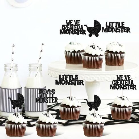Halloween Baby Shower Decorations Cupcake Toppers, 36Pcs Monster Baby Shower Decorations Cupcake Toppers for a Baby Is Brewing Baby Shower Halloween Decorations in Saudi Arabia
