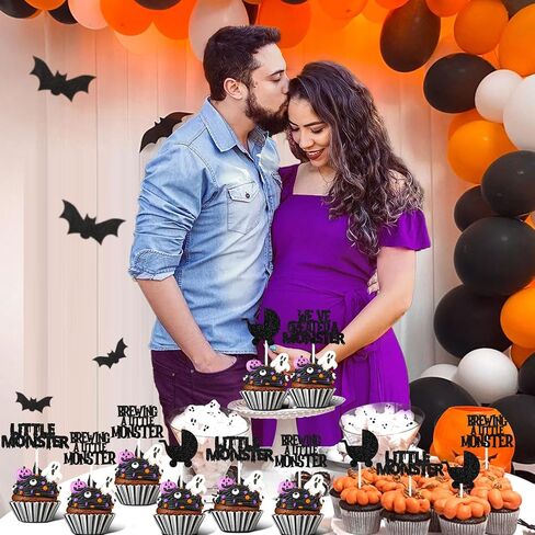 Halloween Baby Shower Decorations Cupcake Toppers, 36Pcs Monster Baby Shower Decorations Cupcake Toppers for a Baby Is Brewing Baby Shower Halloween Decorations in Saudi Arabia
