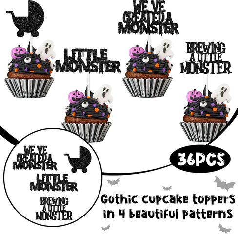 Halloween Baby Shower Decorations Cupcake Toppers, 36Pcs Monster Baby Shower Decorations Cupcake Toppers for a Baby Is Brewing Baby Shower Halloween Decorations in Saudi Arabia