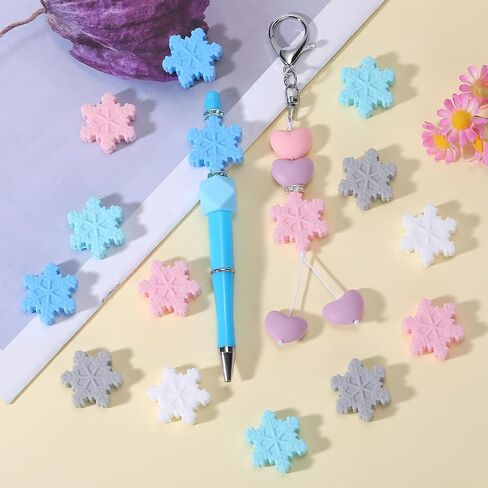 20 Piece Snowflake Silicone Beads Silicone Shaped Beads Silicone Focal Beads for Pens Bulk Beads Used for DIY to Make Various Handicrafts, Beaded Pen, Beaded Phone Straps Etc(Snowflake) in Saudi Arabia