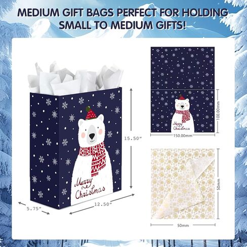 15" Christmas Gift Bags Large Christmas Tote Bags with Handles,Christmas Gift Bag with Tissue Paper,Paper Gift Bags, Xmas Party Supplies, Medium Gift Bags,Christmas Goody Bags 15.5'x12.5'x5.75' in Saudi Arabia