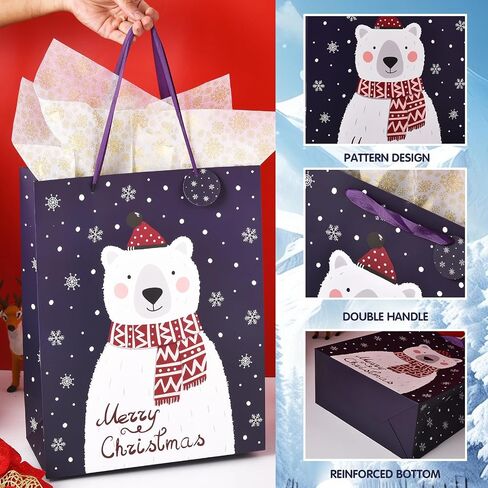 15" Christmas Gift Bags Large Christmas Tote Bags with Handles,Christmas Gift Bag with Tissue Paper,Paper Gift Bags, Xmas Party Supplies, Medium Gift Bags,Christmas Goody Bags 15.5'x12.5'x5.75' in Saudi Arabia