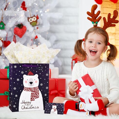 15" Christmas Gift Bags Large Christmas Tote Bags with Handles,Christmas Gift Bag with Tissue Paper,Paper Gift Bags, Xmas Party Supplies, Medium Gift Bags,Christmas Goody Bags 15.5'x12.5'x5.75' in Saudi Arabia