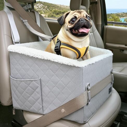 PETSFIT Small Dog Car Seat, Soft Foam Dog Booster Car Seat with Patented Safety Buckles, Storage Pockets and Detachable Clip-On Safety Leash, Dog Car Seat for Medium Dogs 30 LBS (Grey) in Saudi Arabia