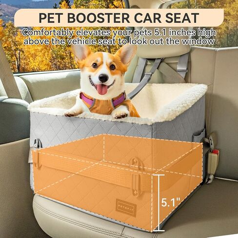 PETSFIT Small Dog Car Seat, Soft Foam Dog Booster Car Seat with Patented Safety Buckles, Storage Pockets and Detachable Clip-On Safety Leash, Dog Car Seat for Medium Dogs 30 LBS (Grey) in Saudi Arabia