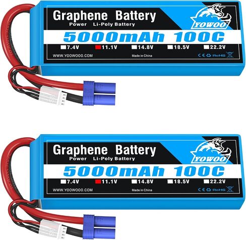 Yowoo 3S Lipo Battery 5000mAh 11.1V 100C 3 Cell Graphene Battery with TR Plug for RC Cars Boat Airplane Helicopter Quadcopter Slash 4x4 vxl E-maxx Brushless Axial e-revo and Spartan Models (2 Pack) in Saudi Arabia