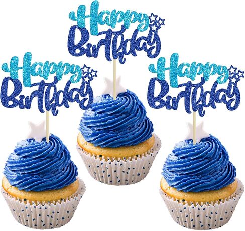 Ephlyn 24Pcs Happy Birthday Cupcake Toppers Double Layer Glitter Happy Birthday Cake Decorations for Celebrating Baby Shower Theme Kids Boys Girls Birthday Anniversary Party Supplies Rose Red Pink in Saudi Arabia