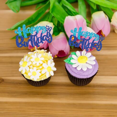 Ephlyn 24Pcs Happy Birthday Cupcake Toppers Double Layer Glitter Happy Birthday Cake Decorations for Celebrating Baby Shower Theme Kids Boys Girls Birthday Anniversary Party Supplies Rose Red Pink in Saudi Arabia