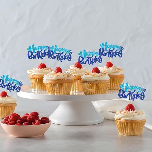 Ephlyn 24Pcs Happy Birthday Cupcake Toppers Double Layer Glitter Happy Birthday Cake Decorations for Celebrating Baby Shower Theme Kids Boys Girls Birthday Anniversary Party Supplies Rose Red Pink in Saudi Arabia