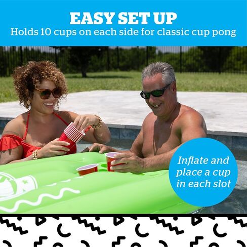 BigMouth Inc Beer Pong Pizza Raft, Fun Floating Pool Party Game for Adults, Built in Drink Holders in Kuwait