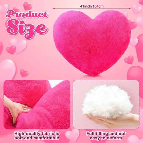Christmas 41 Inch Heart Shaped Pillow Plush Giant Heart Pillow Huge Heart Throw Pillow Decorative Heart Plush Cushion for Room Sofa Car Chair Women Valentine's Day Gift(Bright Pink) in Saudi Arabia