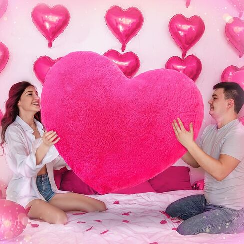 Christmas 41 Inch Heart Shaped Pillow Plush Giant Heart Pillow Huge Heart Throw Pillow Decorative Heart Plush Cushion for Room Sofa Car Chair Women Valentine's Day Gift(Bright Pink) in Saudi Arabia