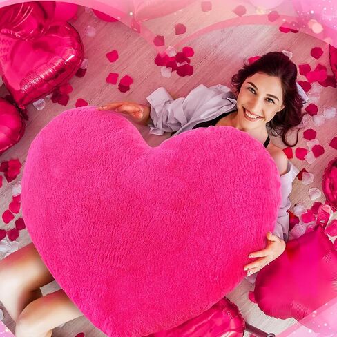 Christmas 41 Inch Heart Shaped Pillow Plush Giant Heart Pillow Huge Heart Throw Pillow Decorative Heart Plush Cushion for Room Sofa Car Chair Women Valentine's Day Gift(Bright Pink) in Saudi Arabia