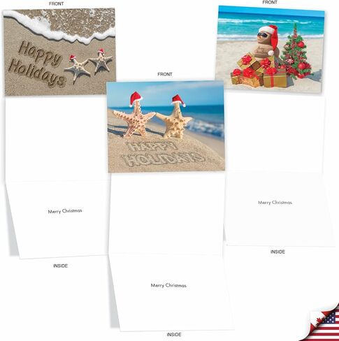 The Best Card Company - مجموعة متنوعة من 20 بطاقة عيد الميلاد على الشاطئ (10 تصميمات، 2 لكل منها) مع مغلفات، بطاقة ملاحظات للطقس الدافئ (4 × 5.12 بوصة) - Season's Beachin AM6651XSG-B2x10 in Saudi Arabia