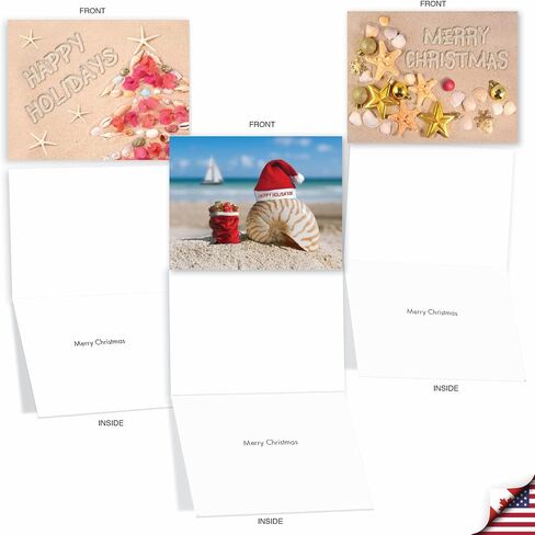 The Best Card Company - مجموعة متنوعة من 20 بطاقة عيد الميلاد على الشاطئ (10 تصميمات، 2 لكل منها) مع مغلفات، بطاقة ملاحظات للطقس الدافئ (4 × 5.12 بوصة) - Season's Beachin AM6651XSG-B2x10 in Saudi Arabia