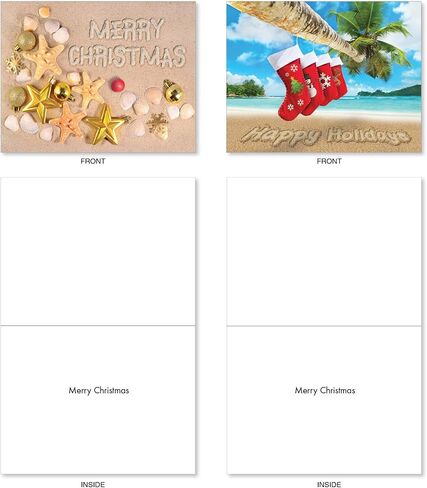 The Best Card Company - مجموعة متنوعة من 20 بطاقة عيد الميلاد على الشاطئ (10 تصميمات، 2 لكل منها) مع مغلفات، بطاقة ملاحظات للطقس الدافئ (4 × 5.12 بوصة) - Season's Beachin AM6651XSG-B2x10 in Saudi Arabia