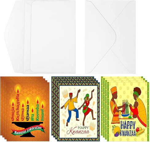 Sabary 12 Pcs Kwanzaa Greeting Card African American Annual Celebration Card with 12 White Envelopes Holiday Candle Kwanzaa Cards for African American, 5 x 7 Inches in Kuwait