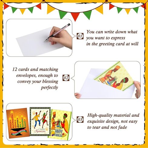 Sabary 12 Pcs Kwanzaa Greeting Card African American Annual Celebration Card with 12 White Envelopes Holiday Candle Kwanzaa Cards for African American, 5 x 7 Inches in Kuwait