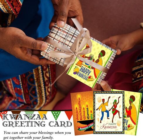 Sabary 12 Pcs Kwanzaa Greeting Card African American Annual Celebration Card with 12 White Envelopes Holiday Candle Kwanzaa Cards for African American, 5 x 7 Inches in Kuwait
