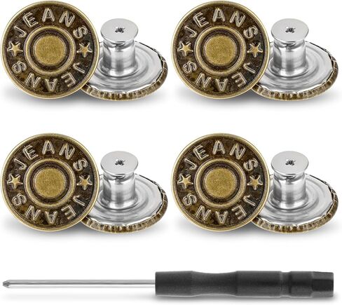 Amabro 17 مم أو 20 مم أزرار جينز قابلة للتعديل بدون خياطة، أزرار معدنية قابلة للإزالة، سراويل قابلة لإعادة الاستخدام، مشدودة للنساء والرجال، مستلزمات ملابس الجينز() in Kuwait