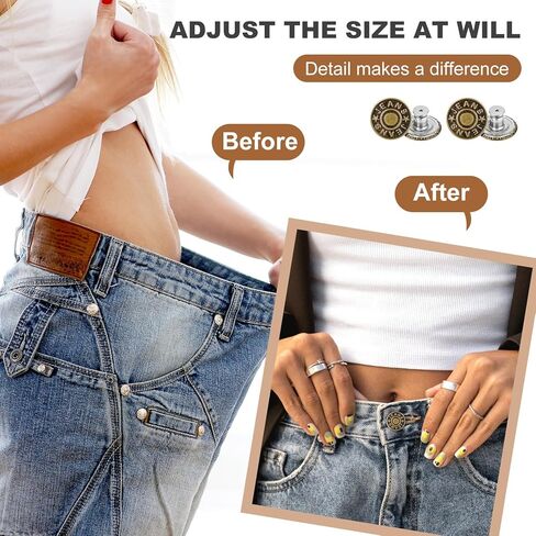 Amabro 17 مم أو 20 مم أزرار جينز قابلة للتعديل بدون خياطة، أزرار معدنية قابلة للإزالة، سراويل قابلة لإعادة الاستخدام، مشدودة للنساء والرجال، مستلزمات ملابس الجينز() in Kuwait