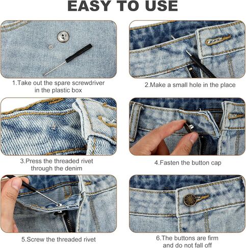 Amabro 17 مم أو 20 مم أزرار جينز قابلة للتعديل بدون خياطة، أزرار معدنية قابلة للإزالة، سراويل قابلة لإعادة الاستخدام، مشدودة للنساء والرجال، مستلزمات ملابس الجينز() in Kuwait