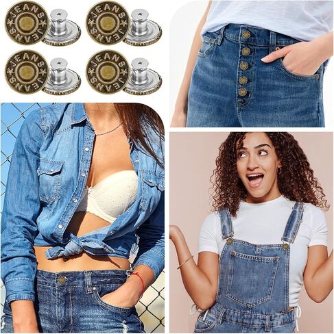 Amabro 17 مم أو 20 مم أزرار جينز قابلة للتعديل بدون خياطة، أزرار معدنية قابلة للإزالة، سراويل قابلة لإعادة الاستخدام، مشدودة للنساء والرجال، مستلزمات ملابس الجينز() in Kuwait