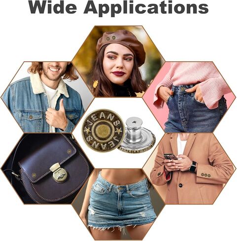 Amabro 17 مم أو 20 مم أزرار جينز قابلة للتعديل بدون خياطة، أزرار معدنية قابلة للإزالة، سراويل قابلة لإعادة الاستخدام، مشدودة للنساء والرجال، مستلزمات ملابس الجينز() in Kuwait