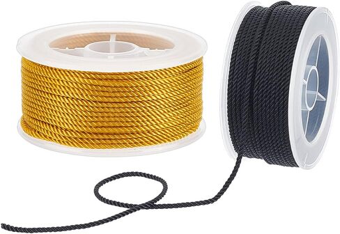 OLYCRAFT 54.7 Yards/50m 2.5mm Twisted Nylon Cord 3-ply Satin Nylon Trim Cord Macrame Thread String Cord Braided Beading Cord Chinese Knotting Cord for DIY Crafts Bracelet Jewelry Making - Black & Gold in Saudi Arabia