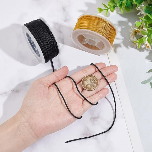 OLYCRAFT 54.7 Yards/50m 2.5mm Twisted Nylon Cord 3-ply Satin Nylon Trim Cord Macrame Thread String Cord Braided Beading Cord Chinese Knotting Cord for DIY Crafts Bracelet Jewelry Making - Black & Gold in Saudi Arabia
