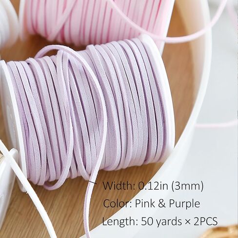 سلك جلدي، سلسلة من الجلد الصناعي 3 مم، أشرطة جلدية مسطحة من جلد الغزال ودانتيل جلدي رفيع للأساور والقلائد وصناعة المجوهرات والحرف الفنية وتغليف الهدايا (50 ياردة) (بني فاتح-قطعة واحدة) in Kuwait