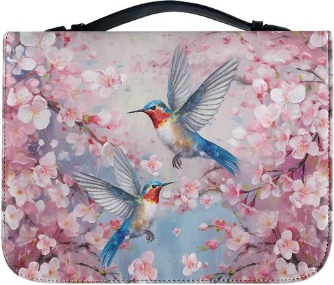 Cherry Blossom Hummingbird Printed Bible Case Covers PU Leather Bible Carrying Holder Bag with Handle and Zipper Pocket Bible Cover, XL in Saudi Arabia
