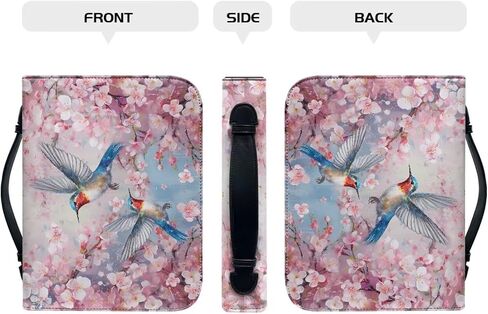 Cherry Blossom Hummingbird Printed Bible Case Covers PU Leather Bible Carrying Holder Bag with Handle and Zipper Pocket Bible Cover, XL in Saudi Arabia