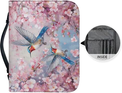 Cherry Blossom Hummingbird Printed Bible Case Covers PU Leather Bible Carrying Holder Bag with Handle and Zipper Pocket Bible Cover, XL in Saudi Arabia