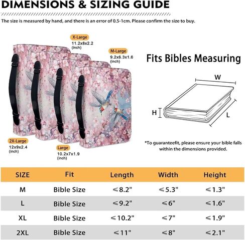 Cherry Blossom Hummingbird Printed Bible Case Covers PU Leather Bible Carrying Holder Bag with Handle and Zipper Pocket Bible Cover, XL in Saudi Arabia