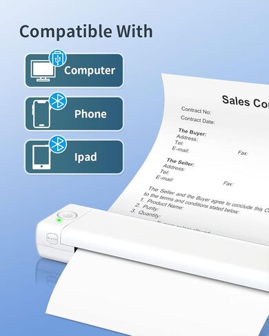 Odaro M08F Letter Portable Printer with Carry Bag, Bluetooth Thermal Printer Inkless Wireless for Travel, Small Compact Printer Support 8.5" X 11" Letter Size Thermal Paper - White in Kuwait