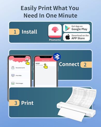 Odaro M08F Letter Portable Printer with Carry Bag, Bluetooth Thermal Printer Inkless Wireless for Travel, Small Compact Printer Support 8.5" X 11" Letter Size Thermal Paper - White in Kuwait