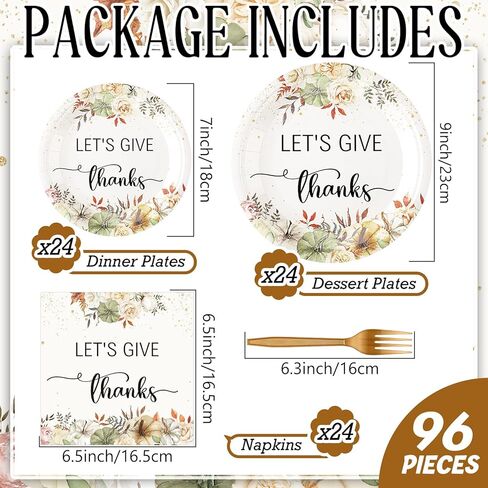 96 قطعة من أدوات مائدة الحفلات من Yungyan، ديكورات عيد الشكر، زينة حفلات عيد الشكر، أطباق حفلات الأصدقاء، الشوك والمناديل الخريفية، أطباق القرع الزهرية لـ 24 ضيفًا in Kuwait