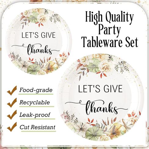 96 قطعة من أدوات مائدة الحفلات من Yungyan، ديكورات عيد الشكر، زينة حفلات عيد الشكر، أطباق حفلات الأصدقاء، الشوك والمناديل الخريفية، أطباق القرع الزهرية لـ 24 ضيفًا in Kuwait